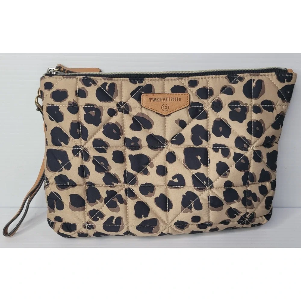TWELVElittle Beige Leopard Animal Print Makeup Baby Wipe Wristlet Bag 11 x8
